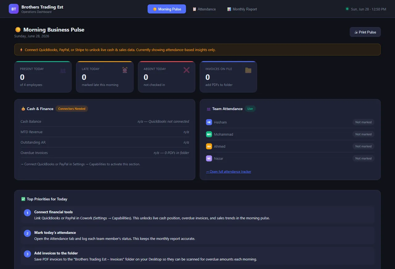 Brothers Trading dashboard